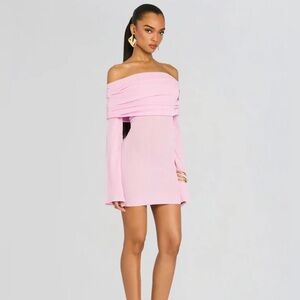 NWT SER.O.YA ($248) Galli Rib knit mini dress in ballet pink Off Shoulder size M